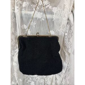 Vintage Black Beaded Evening Bag – Gold Kiss-Lock Frame | Gold Chain Strap | 195